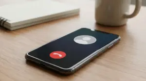 Smartphone su un tavolo con schermata di chiamata in arrivo, utile per parlare di numeri sospetti e blocco spam