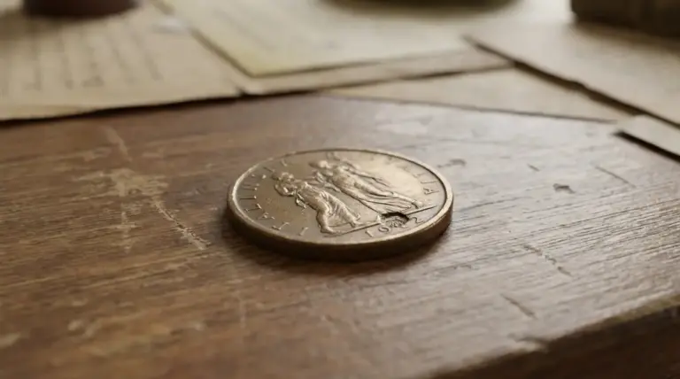 Vecchia moneta italiana su tavolo di legno, simbolo di un possibile esemplare raro da collezione